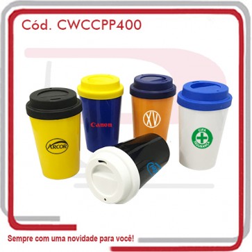Copo Café em PP Tampa Polímero Siliconado 400 Ml ..