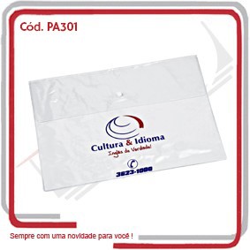Pasta Envelope Aba e Botão PVC Cristal 0.20 38x27+11