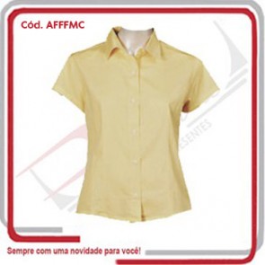 Camisa Social Fil a Fil Feminina Manga Curta