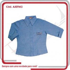 Camisa Social Jeans Estonado Feminina Manga 3_4