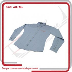 Camisa Social Jeans Estonado Feminina Manga Longa
