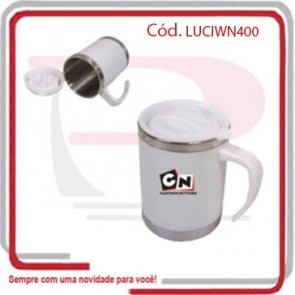Caneca Inox Corpo Branco Tampa 400 Ml 2789