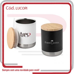 Copo Picollo ABS Tampa Bambú Fundo Inox  260624