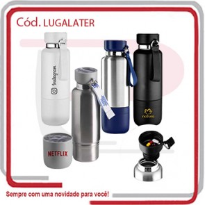 Squeeze Garrafa Térmica Lanyard Aço c_ Copo 500 Ml  888965