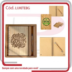Kit Caderno e Caneta Capa Eko Bambu 401016