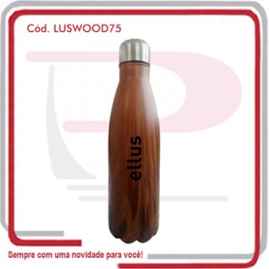Squeeze Garrafa  Corpo em Aço Wood Jacarandá 750 Ml 17340