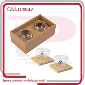 Xícaras e Pires Kit c_ 2 Peças Apoio em Bambu  0170724