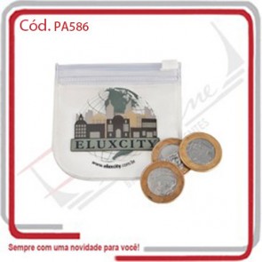 Porta Moedas em PVC Cristal Zip Lock 8x8